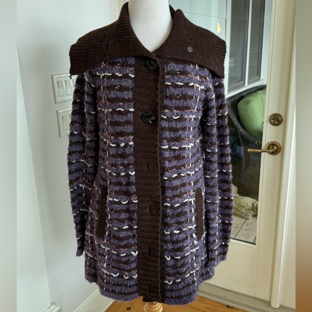 Anthropologie Brown and Purple Striped Knit Cardigan